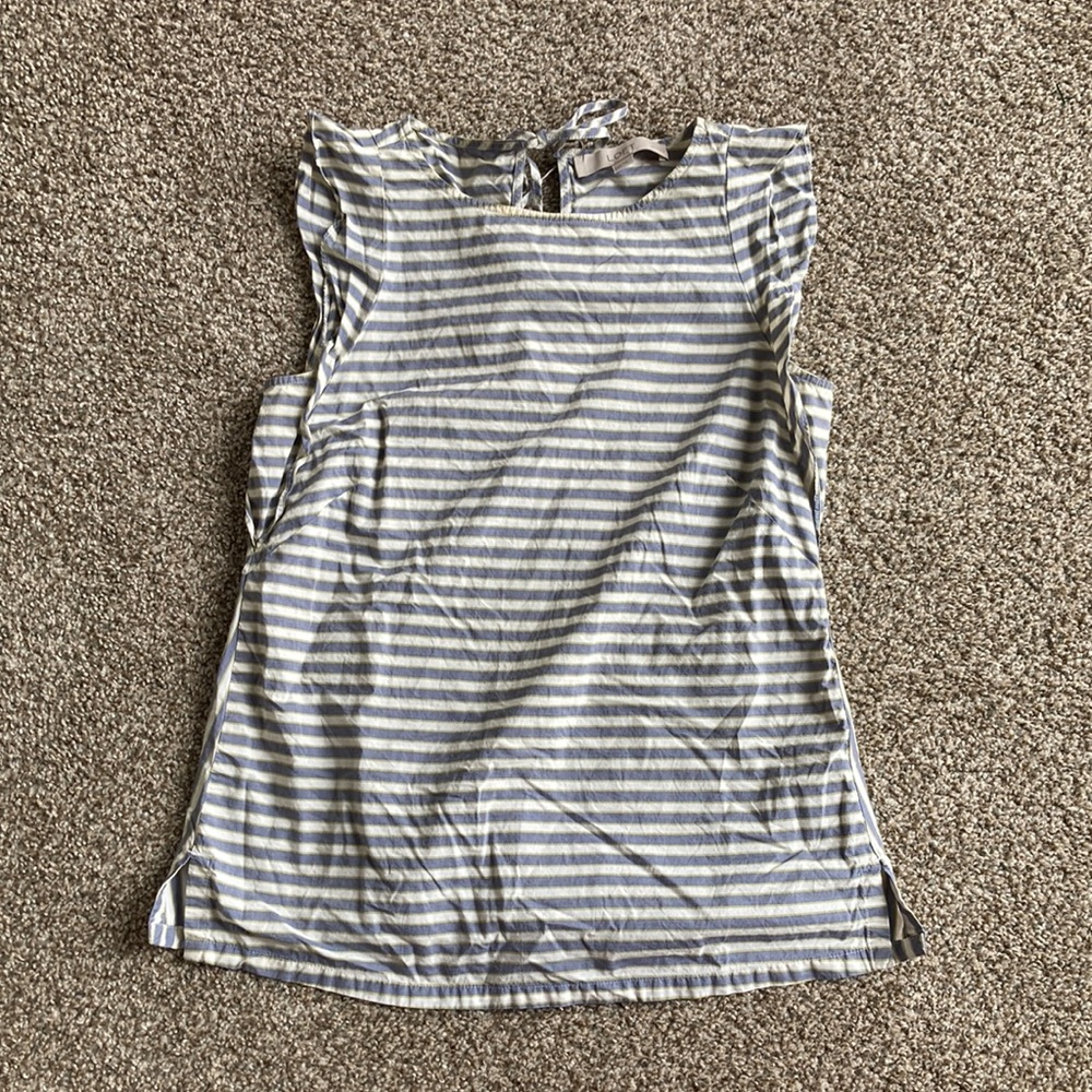Loft striped cotton flutter sleeve top petite xxs